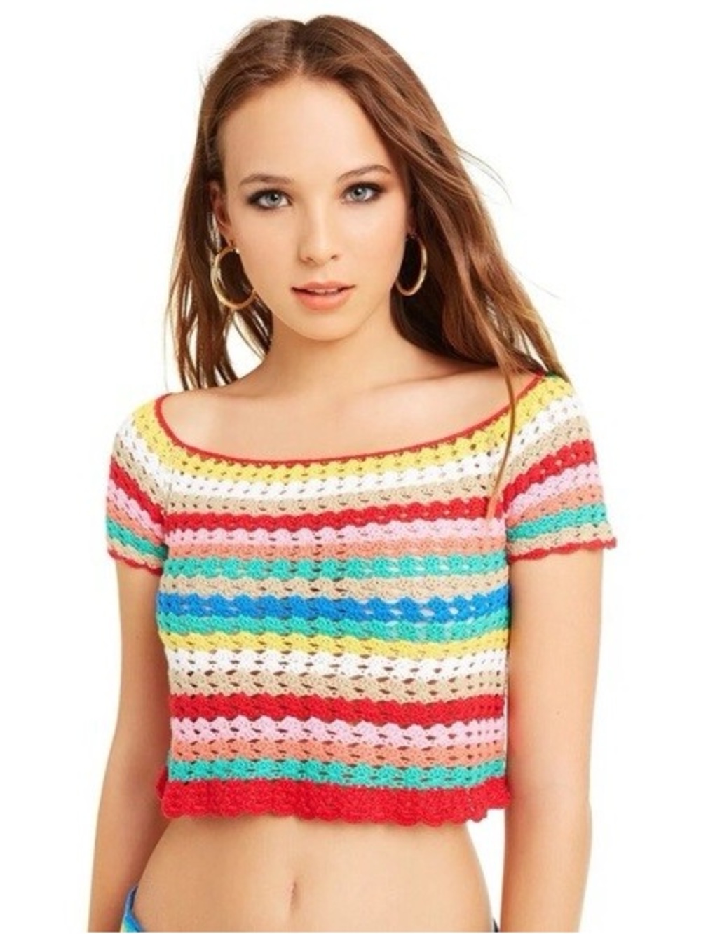 Wildfox Vibrant Glow Stassi Rainbow Crochet Crop Top Size S